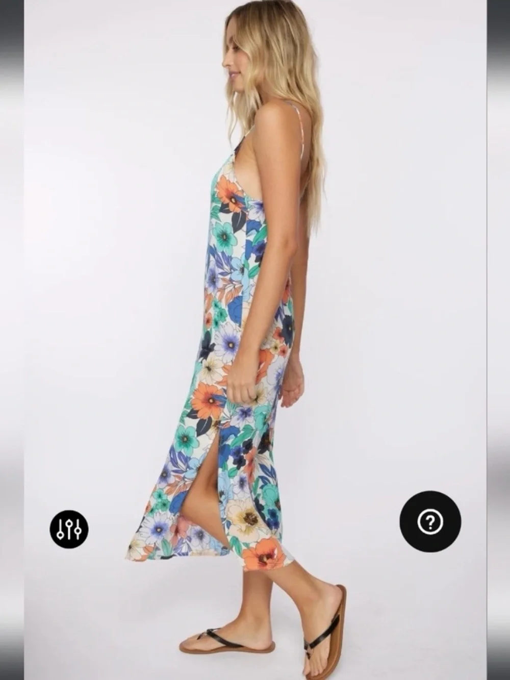 O'Neill Floral Slip Midi Dress in Teal, Orange, Navy & White - Picture 3 of 4